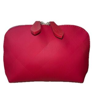 Burberry Cosmetic Travel Beauty Bag, Red, Gold-tone Double Zippers, NWOT